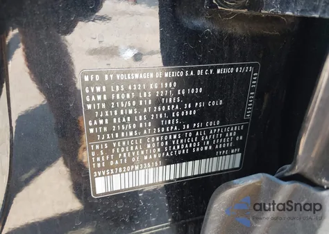 2023 Volkswagen Taos 1.5T Se из США, поврежденный, VIN 3VVSX7B20PM335151